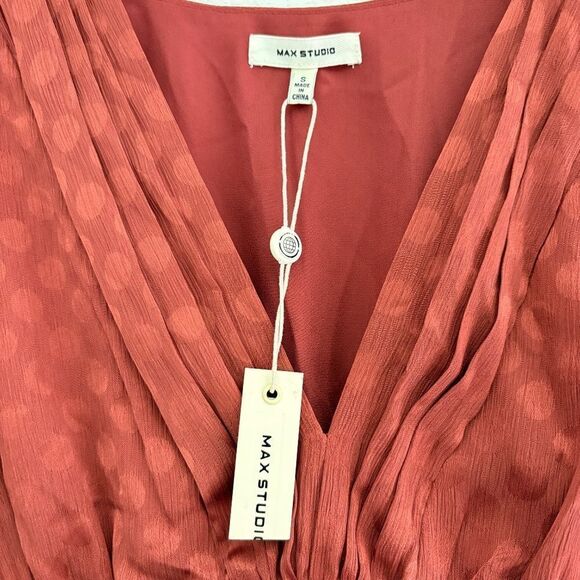 NWT Max Studio Women's Jacquard Shine Dot Cinched Waist Midi Dress Russet Small - Picture 10 of 16